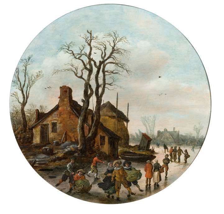 Winter Landscape with skaters on a frozen canal.
